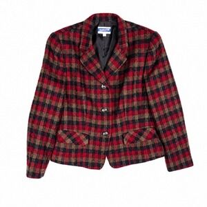 Pendleton Womens 10 Red Plaid Wool Blazer Jacket